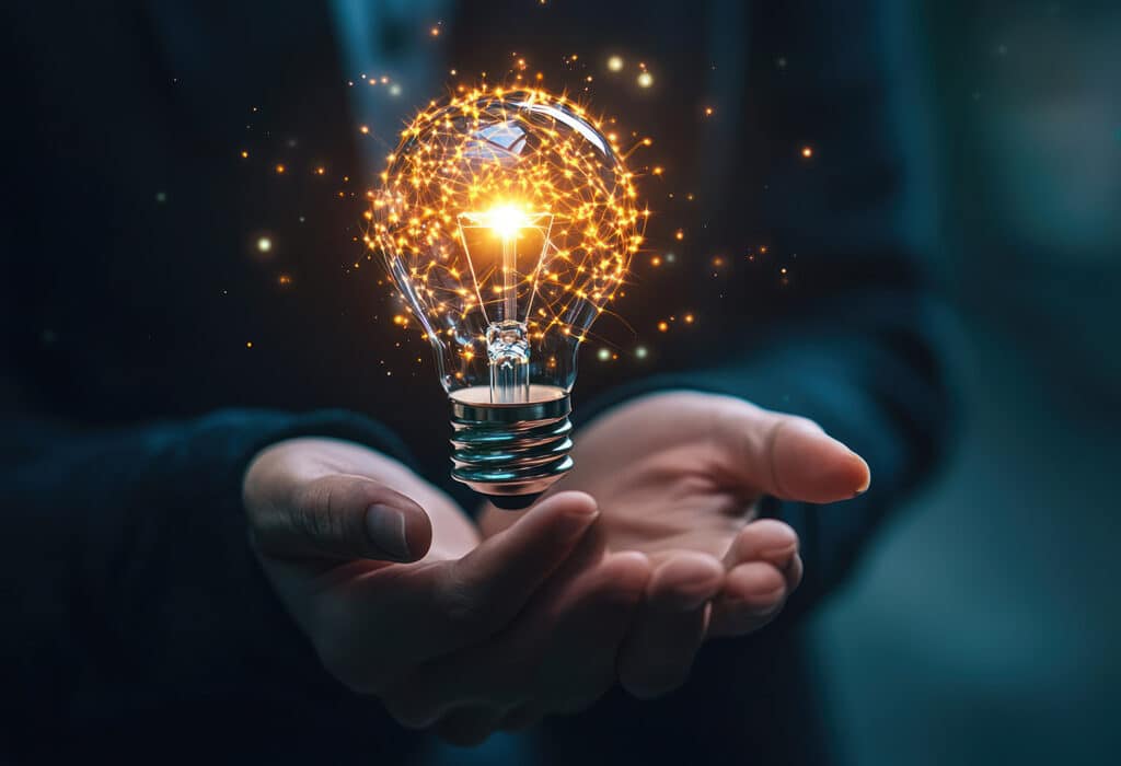 Business person sharing innovative thought leadership ideas in a meeting